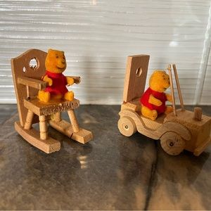 2 hand crafted wood vintage Vinnie the Pooh Christmas ornaments, holiday decor